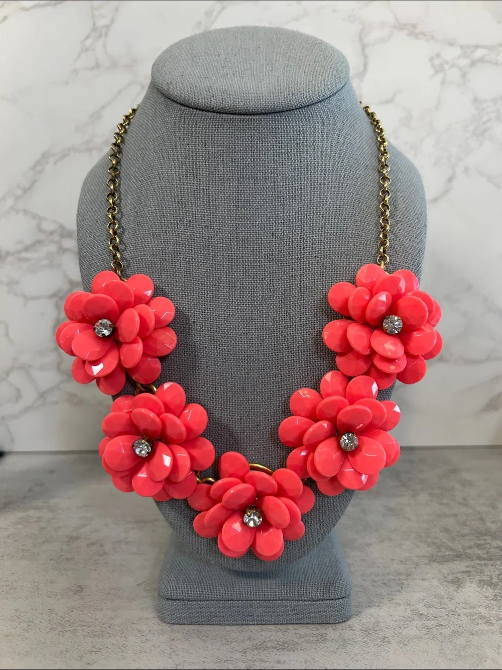 J. Crew Coral Flower Statement Necklace with Gold-Tone Chain
